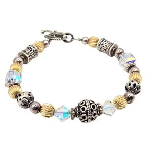 Bohemian Beaded Toggle Clasp Bracelet‎ AB Crystal Accents Gold Tone Silver Tone